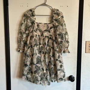 Storia Babydoll Green & White Floral & Sequin Dress